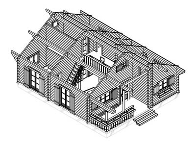 ログハウス3Dモデリング図