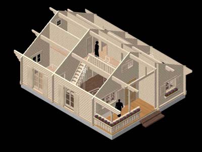 ログハウス3Dレンダリング図